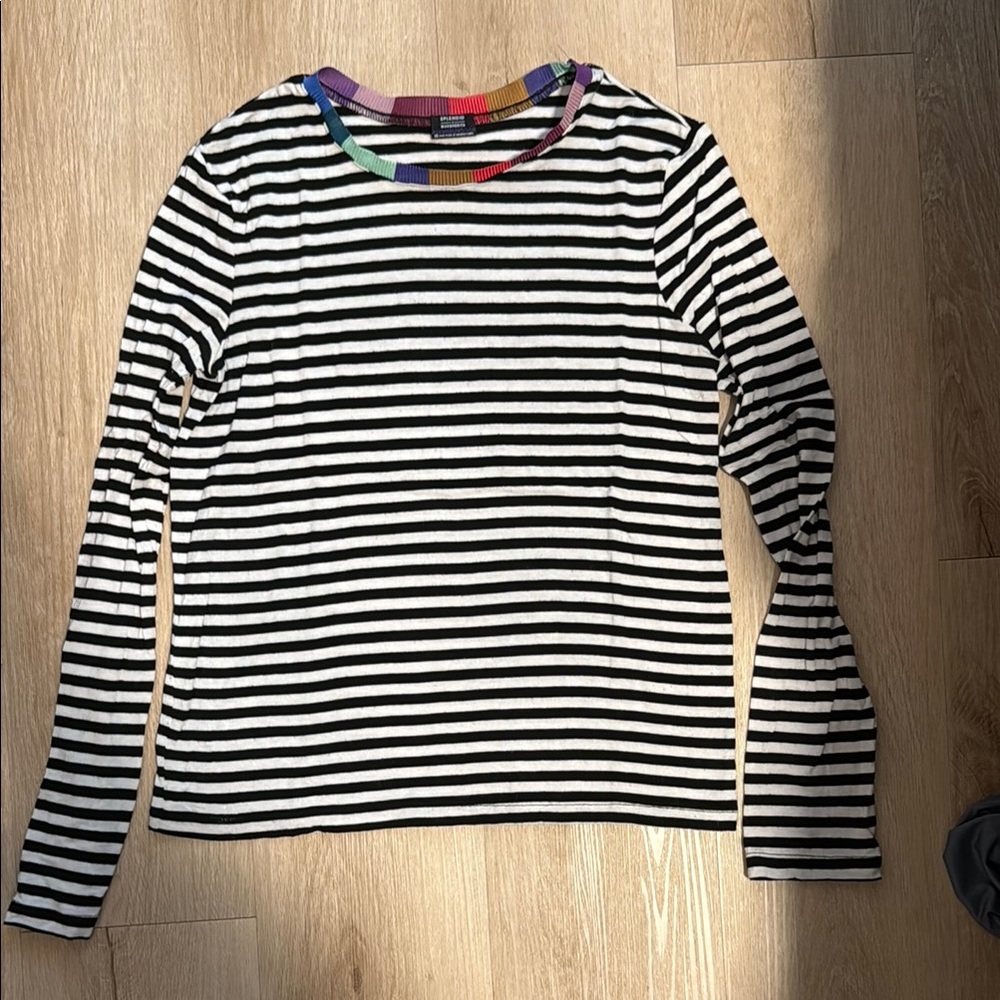Splendid Fitted Black and White Long Sleeve Tee